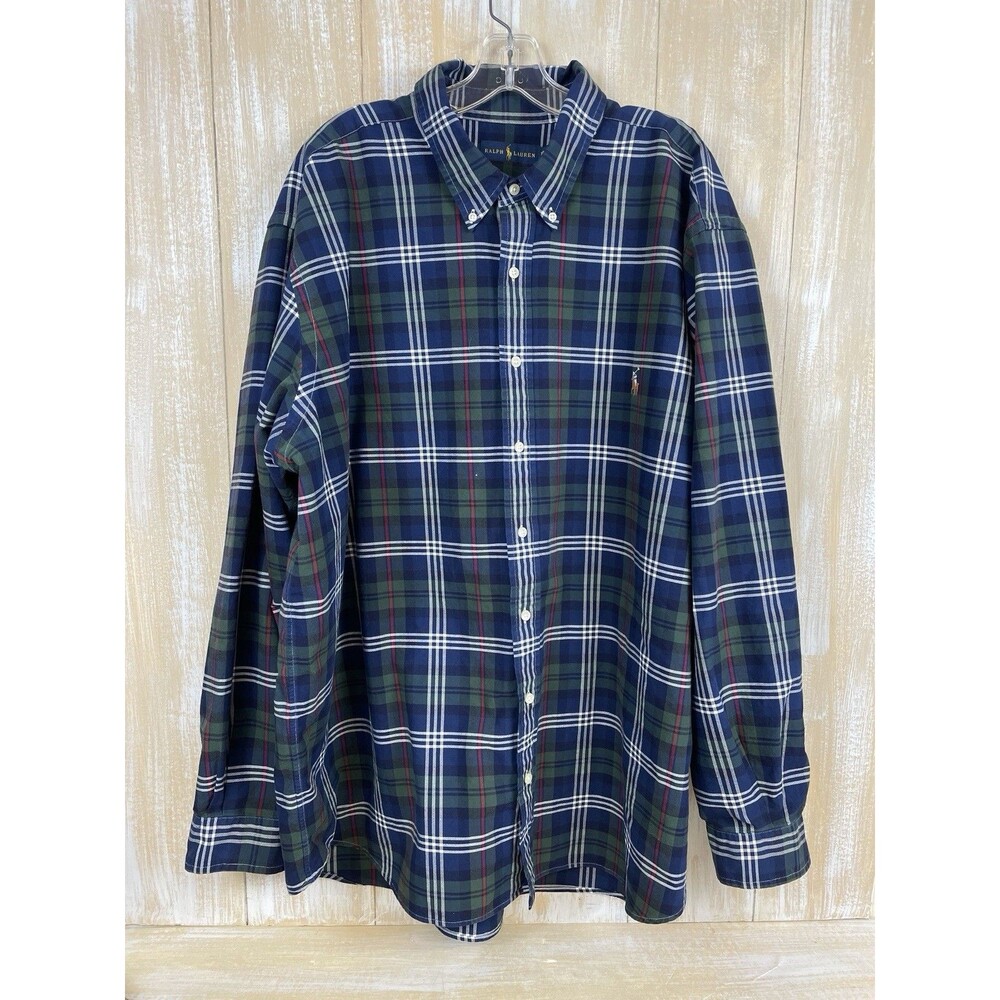 Ralph Lauren Men's 3XB Long Sleeve Button Down Blue Plaid Shirt *READ